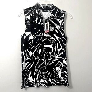Rafaella Sleeveless‎ Polo Shirt Womens XS Black White Casual Quarter Zip NWT